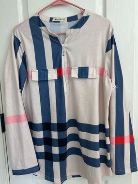 Women's Striped Long-Sleeve Shirt - Beige & Navy